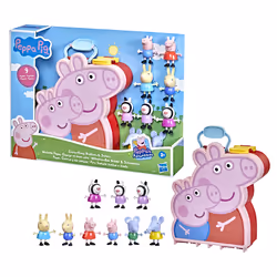 Peppa Pig Peppa's Adventures Carry-Along Brothers & Sisters Preschool Toy, 9 Figures in Carry Case Including Zebra Sisters, Ages 3 and Up