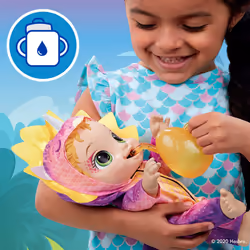Baby Alive Dino Cuties Doll, Triceratops, Doll Accessories, Drinks, Wets, Triceratops Dinosaur Toy for Kids Ages 3 Years and Up, Blonde Hair