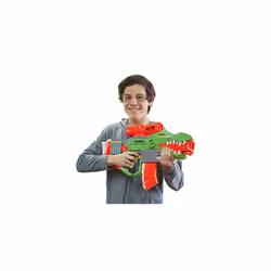 DinoSquad Rex-Rampage Motorised Dart Blaster, 10-Dart Clip, 20 Nerf Darts, 10-Dart Storage - T-Rex Dinosaur Design, Multicolor