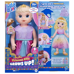 Baby Alive Big Princess Ellie Doll 18 Inch (45cm) Baby Growing Princess Talking in English/Spanish Doll for Ages 3 and Up with 9 Accessories, Hair Co