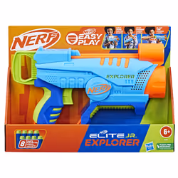 Nerf Elite Jr. Elite Jr Explorer Easy-Play Toy Blaster, Easy Hold & Load & Blast, 8 Elite Darts, For 6 Year Old Boys & Girls