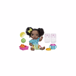 Fruity Sips Doll, Lime, Pretend Juicer Baby Doll Set, Drinks & Wets, Toy for Kids 3 and Up, Black Hair