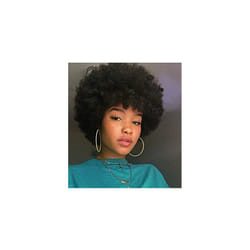 8 Inch Short Afro Kinky Curly Wigs Black Fluffy Afro Curly Hair Synthetic Wigs Heat Resistant Wigs Soft Bouncy Curls Hair Wigs for Black Women 1B#