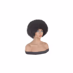 8 Inch Short Afro Kinky Curly Wigs Black Fluffy Afro Curly Hair Synthetic Wigs Heat Resistant Wigs Soft Bouncy Curls Hair Wigs for Black Women 1B#