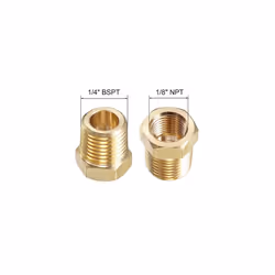 Brass Pipe Fitting Reducer Adapter 1/4" BSPT Male x 1/8" NPT Female for Water Oil Air Pressure Gauge Temp Sensor, 2pcs