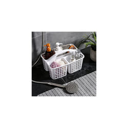 Plastic Shower Caddy Basket with Compartments, Portable Divided Cleaning Supply Storage Organizer with Handle for College Dorm Bathroom (White)