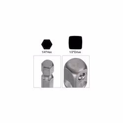 1/2" Drive Socket Accessory Set, 13mm Deep 6-Point Impact Socket 3" Length and 1/4" Hex Shank Adapter