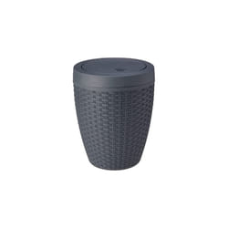 Faux Rattan Round Swing Lid Bathroom Bin, Charcoal, 517488