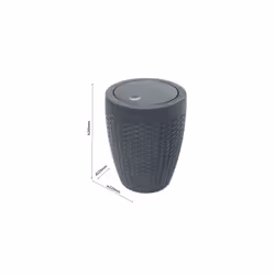 Faux Rattan Round Swing Lid Bathroom Bin, Charcoal, 517488