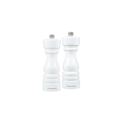 H233095 London White Gloss Salt and Pepper Mill Set, Precision+ Carbon/Ceramic Mechanisms, Salt and Pepper Grinders with Adjustable Grind, Beech Wood,