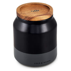 Ceramic Kitchen Storage Jar Wood Lid Canister Tea Coffee Sugar Black Container - Small