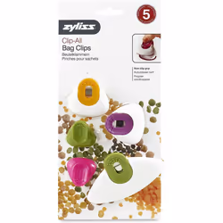 Zyliss Assorted 5 Magnetic Bag Clips, Multi-Coloured, Small/Medium & Large Clips