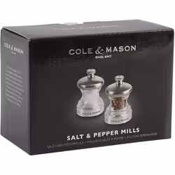 Cole & Mason Precision Grind Button Salt and Pepper Mill Gift Set, Acrylic and Stainless Steel/Clear, 6.5 cm
