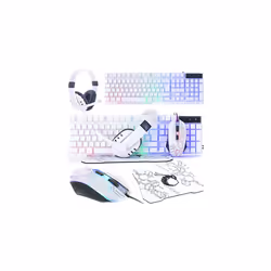 White Gaming Keyboard and Mouse and Gaming Headset & Mouse Pad, Wired LED RGB Backlight Bundle for PC Gamers Users - 4 in 1 W ...