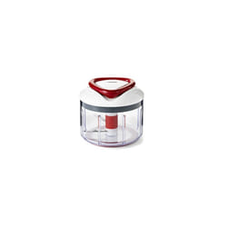 E910015 Easy Pull Food Processor, 75cl Capacity, Plastic/Stainless Steel, White/Red, Manual Handheld Food Chopper/Slicer/Blender with Pull Cord,