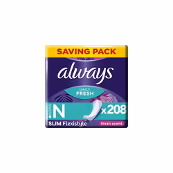Dailies Panty Liners, Flexistyle, Slim, 208 Liners (26 x 8 Packs), SAVING PACK, Odour Neutraliser, Soft & Discreet