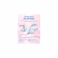 Bluetooth Kids Headphones, BTH13 Cat Ear LED Light Up Kids Wireless Headphones, 50H Playtime, 74/85/94dB Volume Limiting Children Headphones with