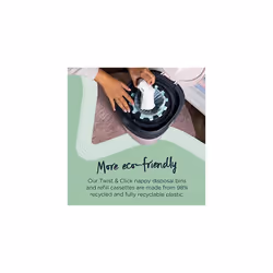 Twist and Click Advanced Nappy Bin, Eco-Friendlier System, Includes 1x Refill Cassette with Sustainably Sourced Antibacterial GREENFILM, White