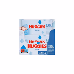 Pure Baby Wipes - Pack of 10 (10 x 56 Packs, Total 560 Wipes)