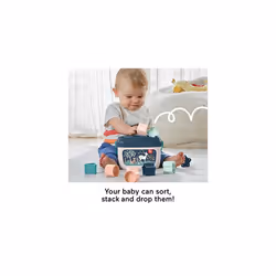 Stacking Toy Baby's First Blocks Set of 10 Shapes for Sorting Play Ages 6+ Months, Navy Fawn, HJP20