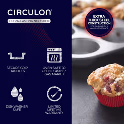 Circulon Momentum Muffin Tray Large Non Stick Tin Kitchen Bakeware - 12 Holes