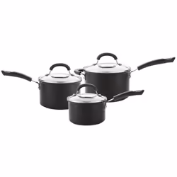 Circulon Saucepan Set & Glass Lids Hard Anodised Induction Cookware - Pack of 3