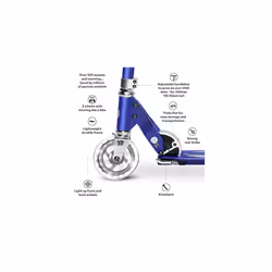 Scooters | Micro Sprite LED Children's Scooter | Handlebar Adjustable | Light Up Wheels | Foldable | Boys & Girls | 5-12yrs | Blue