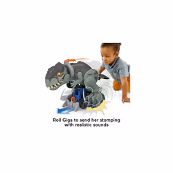 Imaginext Jurassic World Dominion Mega Stomp & Rumble Giga Dino and Owen, 16-Inch Tall Dinosaur Toy with Lights, Sounds and Action for Preschool Kids