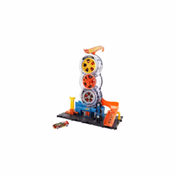 City Super Twist Tire Shop Playset, Spin the Key to Make Cars Travel Through the Tires, Includes 1 Hot Wheels Car, Gift for K ...