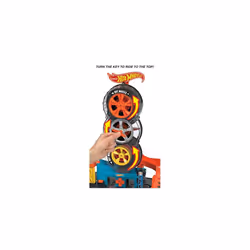 City Super Twist Tire Shop Playset, Spin the Key to Make Cars Travel Through the Tires, Includes 1 Hot Wheels Car, Gift for Kids 4 to 8 Years Old