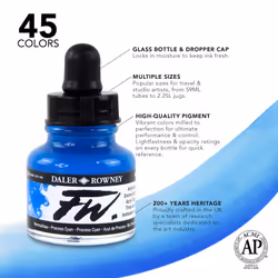 Daler Rowney FW Acrylic Ink Bottle Shimmering Gold - Versatile Acrylic Drawing Ink for Artists and Students - Permanent Calligraphy Ink - Archival Ink