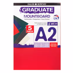 Daler-Rowney Graduate 1.25mm Thick A2 Cream Core Mountboard with a Smooth Surface Pack, 5 Assorted Colour Boards, Ideal for S ...