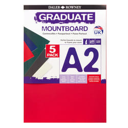 Daler-Rowney Graduate 1.25mm Thick A2 Cream Core Mountboard with a Smooth Surface Pack, 5 Assorted Colour Boards, Ideal for Students and Displays