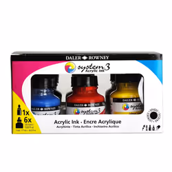 Daler-Rowney System3 Acrylic Ink Set of 6 Introductory Colors- Versatile Acrylic Ink for Artists and Students - Opaque Callig ...