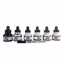 DalerRowney FW Acrylic Artists Ink Set 1 oz. Bottles Shimmering Col