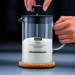 Bodum 1446-01 Latteo Milk Frother, Borosilicate Glass - 0.25 L, Black/ Transparent