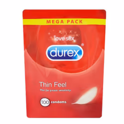 Durex Thin Feel Mega Pack of 100 Condoms Easy-On Shaped & Greater Sensitivity