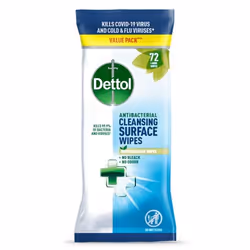 Dettol Antibacterial Biodegradable Cleansing Surface Wipes (Pack 72) -