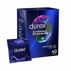 Extended Pleasure Condoms, Regular Fit, 40s, Easy On Shape, With Silicone Lube, Natural Latex