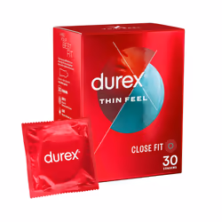 Thin Feel Condoms, Close Fit, 30s, Secure, Tighter, Natural Latex, with Silicone Lube, Easy On Shape