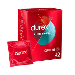Thin Feel Condoms, Close Fit, 30s, Secure, Tighter, Natural Latex, with Silicone Lube, Easy On Shape