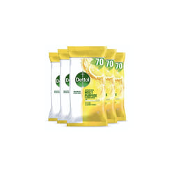 Dettol Antibacterial Multipurpose Cleaning Disinfectant Wipes, Citrus Zest, Multipack Of 5 X 70, Total 350 Wipes