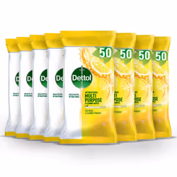 Biodegradable Antibacterial Multi-Purpose Cleaning Disinfectant Wipes, Citrus Zest Fragrance, 50 Wipes, Pack of 8, Total