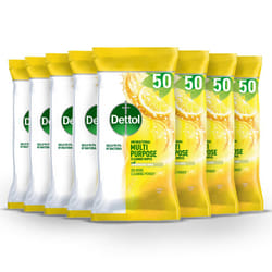 Biodegradable Antibacterial Multi-Purpose Cleaning Disinfectant Wipes, Citrus Zest Fragrance, 50 Wipes, Pack of 8, Total