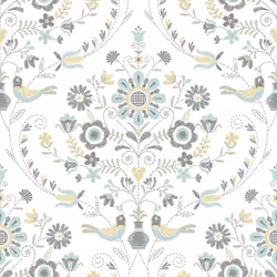 Britt Woodland Damask Vinyl Wallpaper Fine Decor - Ochre/Turquoise