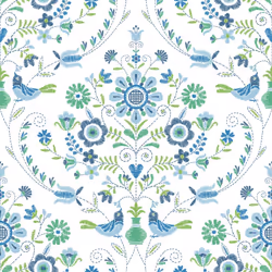 Britt Woodland Damask Vinyl Wallpaper Fine Decor - Blue/Green
