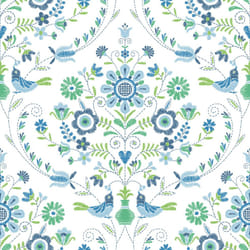 Britt Woodland Damask Vinyl Wallpaper Fine Decor - Blue/Green