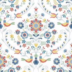 Britt Woodland Damask Vinyl Wallpaper Fine Decor - Red/Blue