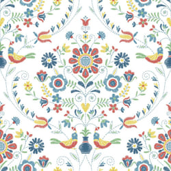 Britt Woodland Damask Vinyl Wallpaper Fine Decor - Red/Blue