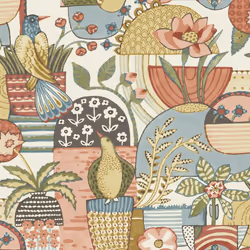 Fika Blissful Birds Wallpaper Fine Decor - Coral/Blue